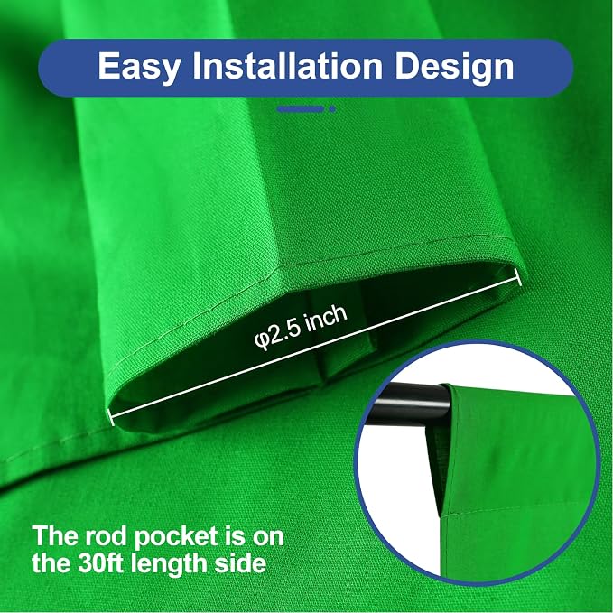 EMART Green Screen Photo Backdrop, 30x7 ft Photoshoot Backdrop Chroma Key Green Screen Polyester Cloth Fabric Curtain for Background Removal, Zoom Meeting, Photo Video Studio, Live Streaming