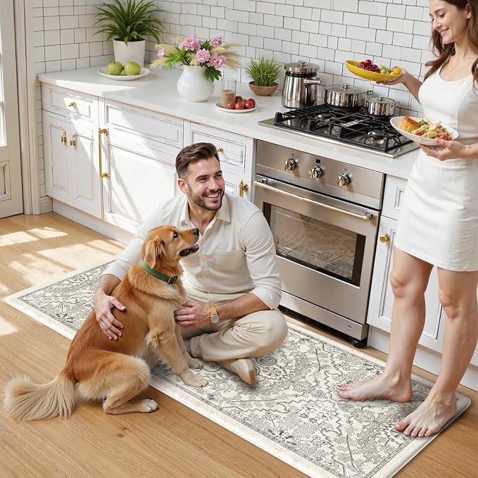 KIMODE Anti Fatigue Kitchen Mats,Light Grey Distressed Kitchen Runner Rugs | Padded Kitchen Mat for Floor, Comfort Standing Desk Mat, Cushioned Kitchen Mats for Floorfor Laundry Office Sink 24"x59"