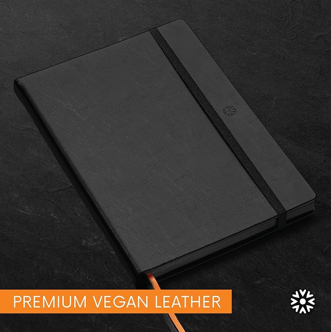 Notsu Pitch Black Paper Notebook B5 Dotted Journal | Minimalist Bullet Dot Grids with 160 Black Pages of Premium Thick 150gsm Paper, Vegan Leather Hardcovers