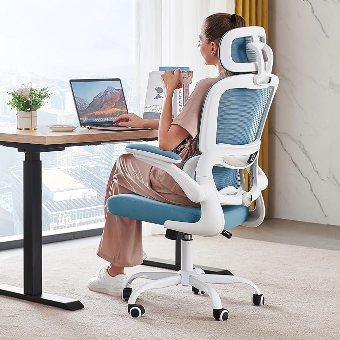 TRALT Office Chair Ergonomic Desk Chair, 330 LBS Home Mesh Office Desk Chairs with Wheels, Comfortable Gaming Chairs (Sky Blue)