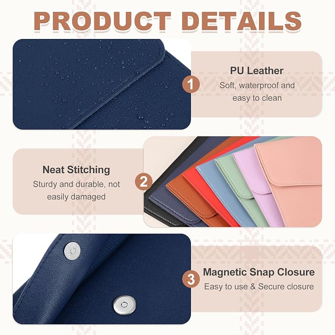 PATIKIL 2Pcs PU Leather A4 File Folder, Document Holder Envelope Waterproof Napa Texture Filing Organizer Portfolio Folder Case with Magnetic Snap Closure for Home Office, Navy Blue, Brown