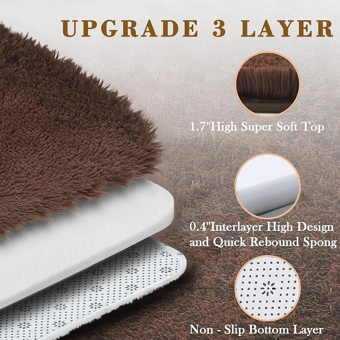 Area Rugs 9x12 Living Room, Large Area Rug Shaggy Carpet Soft Plush Furry Bedside Rug, Machine Washable Area Rugs for Bedroom Home Decor Non-Slip(9 x 12, Coffee)