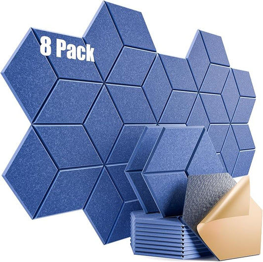8 Pack Self-Adhesive Acoustic Panels 12" X 10" X 0.4" - Sound Proof Foam Panels for Wall with High Density, Y-Lined Design, Flame Resistant, Absorb Noise and Eliminate Echoes(Sky Blue)