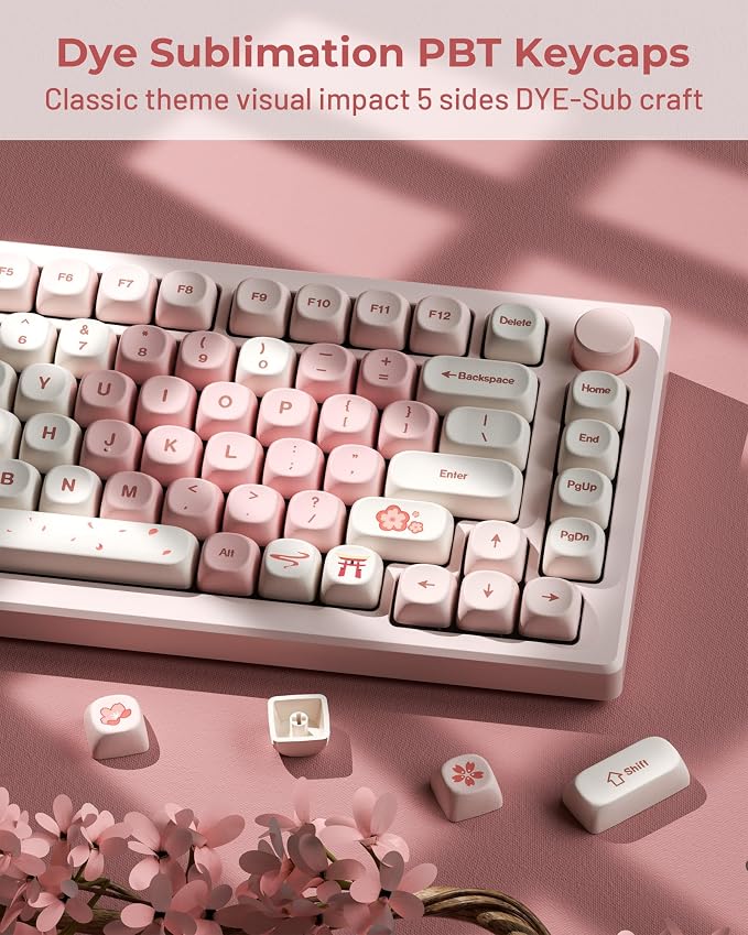 XVX Pink Cute PBT Keycaps-MOA Keycap, Sakura Love keycap Custom Keyboard Keycaps 60 65 75 100 Percent, 5 Side Dye Sublimation Keycap, 143 Keys Keycap Set for Cherry Gateron MX Switches Keyboards