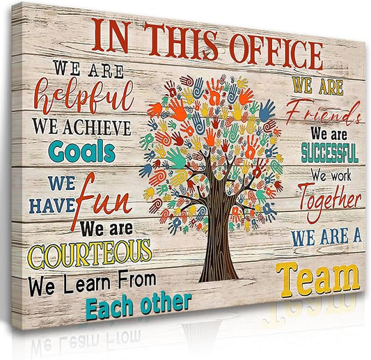 HDXUFJQ Office Inspirational Wall Art In This Office Canvas Wall Decor Team Rules Motivation Positive Quotes Pictures Prints Teamwork Painting for Home Ready to hang(12"x16")