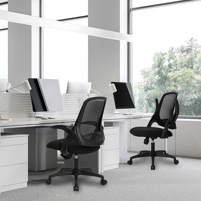 NEO CHAIR Office Desk Gaming Ergonomic Computer Chair with Lumbar Back Support Adjustable Height Swivel Rolling Wheels Flip-up Arms Mesh Chair for Home Vanity (Black)