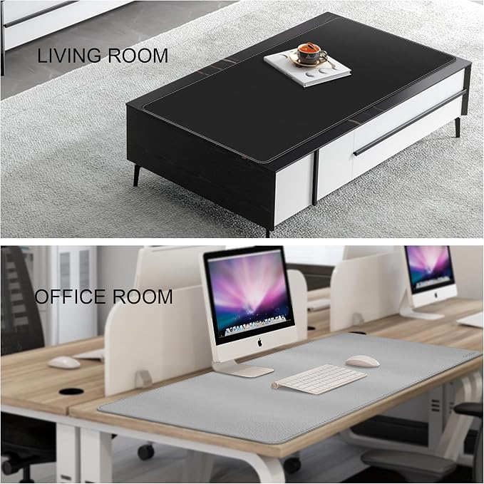 Chihein 59" x 24" 4XL PU Leather Desk Mat (Black/Gray), Huge Mouse Pad, Dual Sided Desk Pad Protector, Waterproof Writing Blotter for Gaming/Office/Home