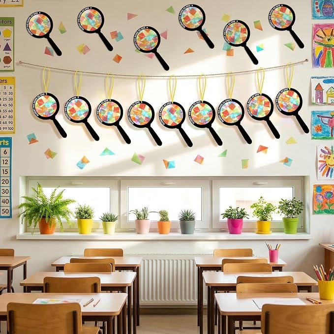 Renbuzhu 48PCS Sunday School VBS Crafts Bulk: Paper Magnifying Glass Nativity Suncatchers, Jesus Religious Christian Activity DIY Kits Church Decorations, Window Stained Glass Effect Art Supplies