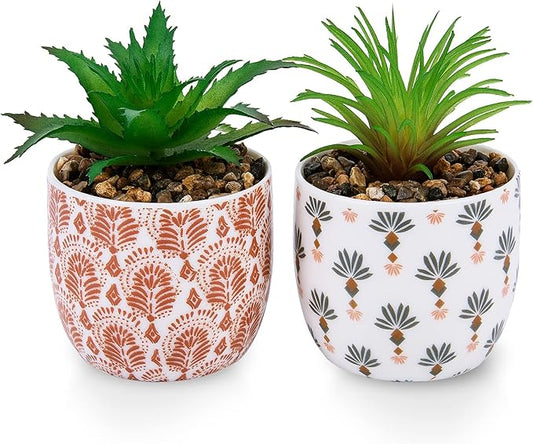 2 Pack Artificial Plants Small Cute Succulents in Ceramic Planters Fake Greenery Potted for Living Room Office Desk Decor Bathroom Bedroom Shelves Decor