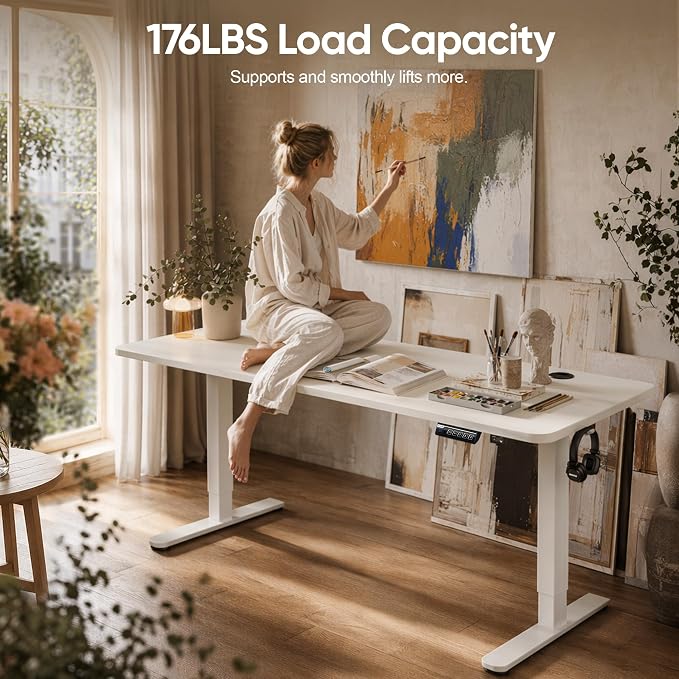 Monomi 71" Electric Standing Desk for Home Office - Large 1.8-Meter Adjustable Height Desk, 176 lbs Capacity, 4 Memory Presets, Quiet Motor & Anti-Collision (White)