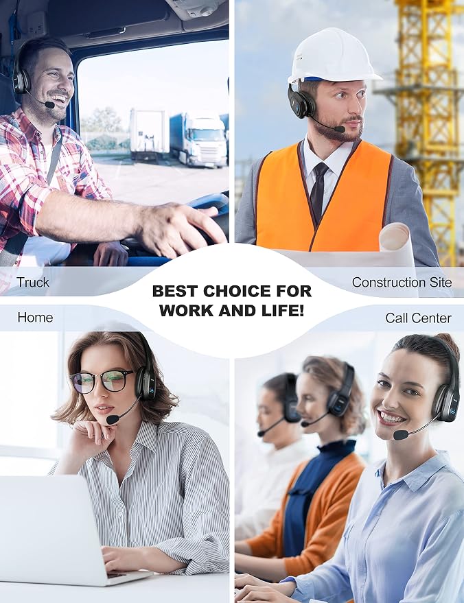 TECKNET Trucker Bluetooth Headset, Trucker Bluetooth Headphones with Microphone AI Noise Canceling Wireless On Ear Headset, Hands Free Wireless Headset for Cell Phone Computer Office Home bright black