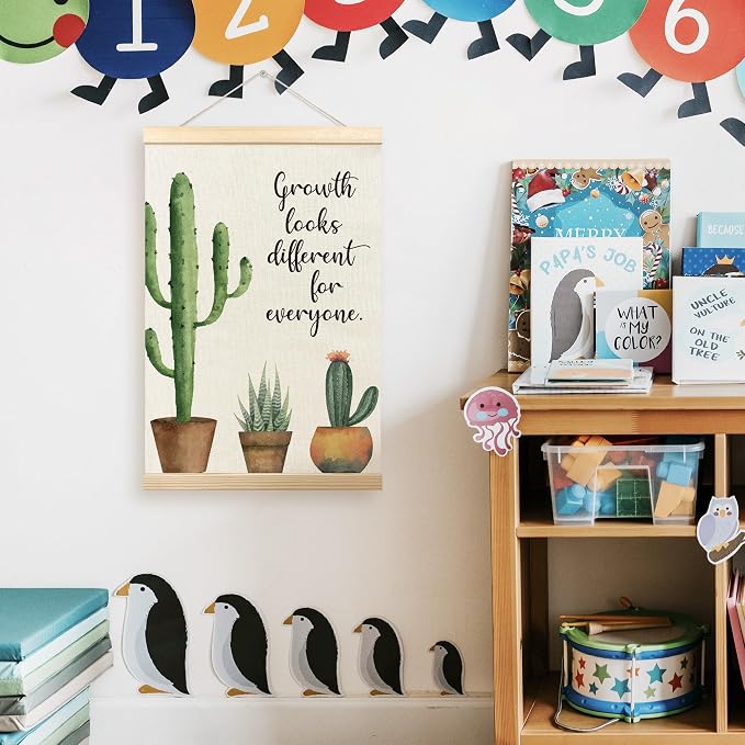 TLESKE Mental Health Cactus Poster Hanger Frame, Motivational Inspirational Hanging Wall Art Decor Framed for Therapy Counseling Office, Growth Looks Different for Everyone Wall Prints Picture, 16x24