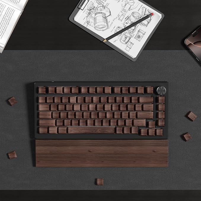 Womier PBT Keycaps, Custom Keyboard Caps 60 65 75 100 Percent, Shine Through Cherry Profile Keyboard Keys, Doubleshot Side Print Dye Sub Keycap Set (Walnut)
