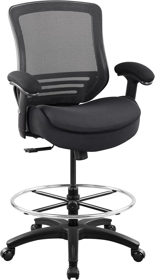 BOLISS 400lbs Ergonomic Office Drafting Chair Mid Mesh Back for Height Adjustable Desk 21inch Foot Ring Height Adjustable Armrest (Black) ﻿
