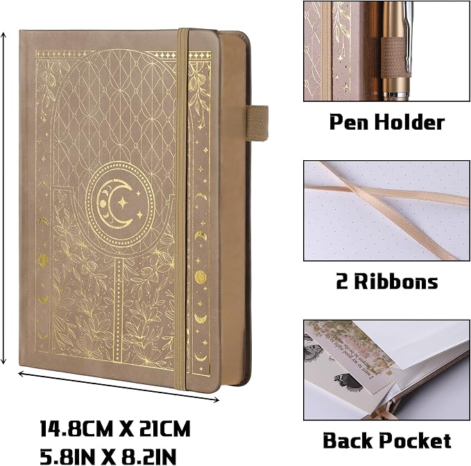 TIEFOSSI Dotted Journal Notebook, 160gsm 256 Numbered Thick Paper, A5 Hardcover Dotted Grid Diary for Women Men Work Writing, Journaling, Drawing, 5.8 x 8.3 in