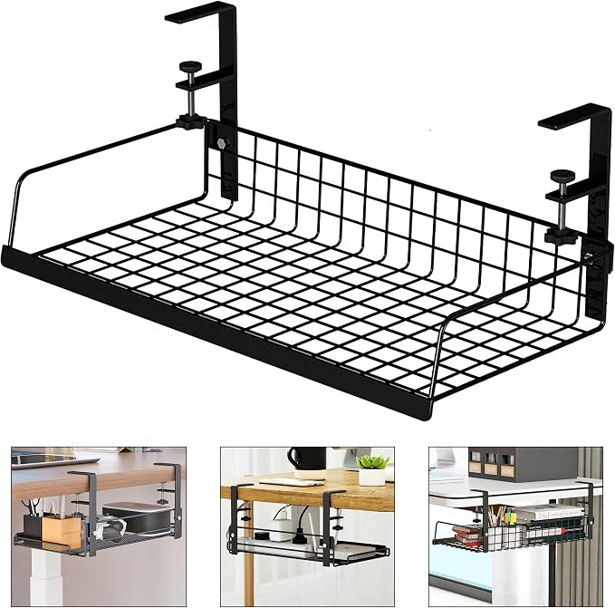 Cable Management Under Desk Storage Computer Cable Management | No Drill Clamp Shelf Under Desk Cable Management Tray Wire Organizer PC Cord Hider Holder