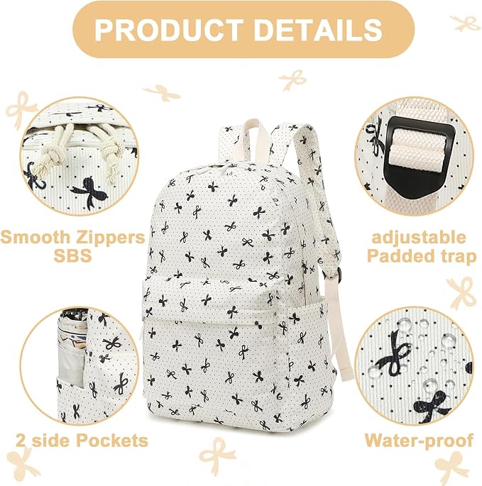 LEDAOU Kids Backpack for Girls Backpacks with Lunch Box, Lightweight Bookbag Set Elementary Middle School Back pack for 8-14