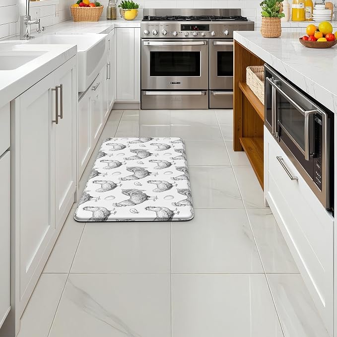 Farmhouse Chicken Kitchen Decor Mat, Cushioned Anti Fatigue Non-Slip | Farmhouse Chicken Pattern,Cushioned Comfort, Non-Slip Backing,Waterproof Surface, Easy Clean, Kitchen Sink,Laundry Room