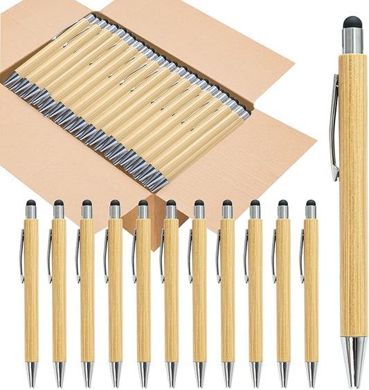 100pcs Bamboo Pens Bulk with Touch Stylus Tip Wooden Bamboo Pens Engraving Wooden Ballpoint Pen Customizable Gift Pen Bulk