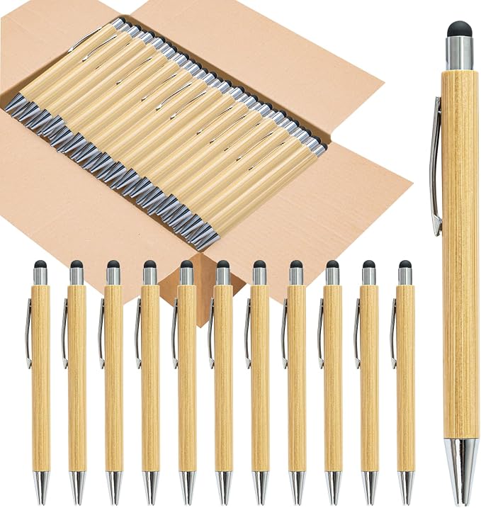 200pcs Bamboo Pens Bulk with Touch Stylus Tip Wooden Bamboo Pens Engraving Wooden Ballpoint Pen Customizable Gift Pen Bulk