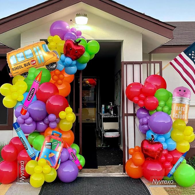 160Pcs Back To School Balloon Arch Garland Kit, Apples School Bus Pencil Schoolbag Rainbow Foil Balloons, First Day of School Classroom Kindergarten Graduation Decorations