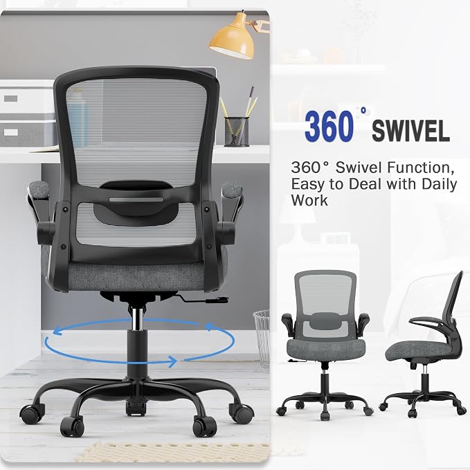 Mimoglad Ergonomic Office Chair - Desk Chair with Flip-up Armrests & 135° Recline, Adjustable Lumbar Support - Space-Saving Task Chair for Business/Team Office & Home (Iron Gray, 300lbs) | Supports 300 lbs · Seat 19.48"–23.4" · Breathable mesh · 20–30 ...