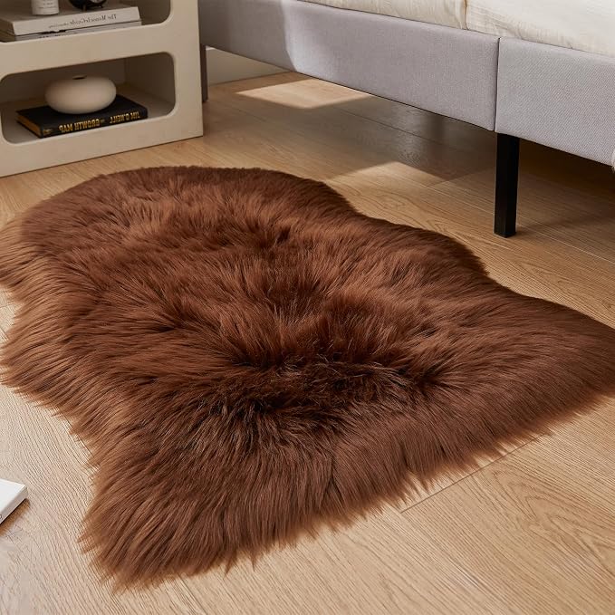 EasyJoy Ultra Soft Fluffy Shaggy Area Rug Faux Fur Rug Chair Cover Seat Pad Fuzzy Area Rug for Bedroom Floor Sofa Living Room (2 x 3 ft Sheepskin, Coffee)
