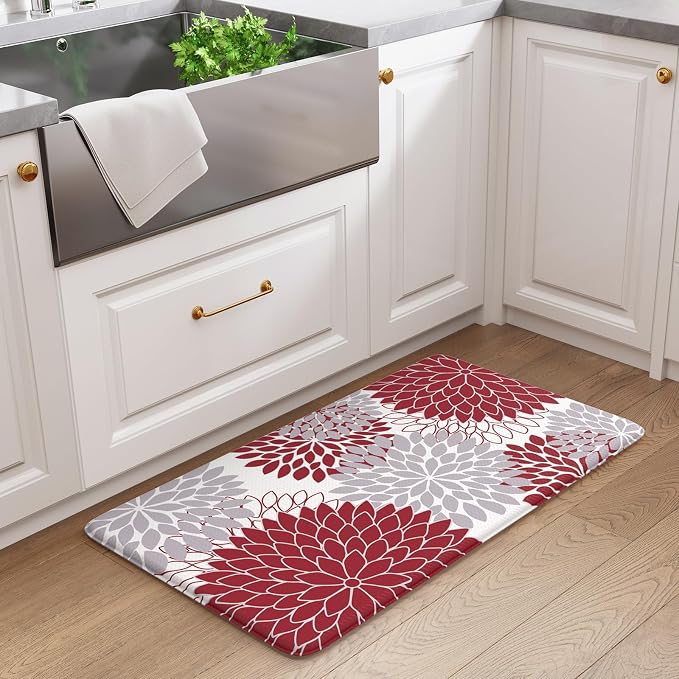 KIMODE Anti Fatigue Kitchen Mat for Floor Cushioned Comfort Standing Mat | 17.3"x29", Farmhouse Dahlia,Padded Kitchen Floor Mats Non Slip,Waterproof,for Laundry Office Sink Desk