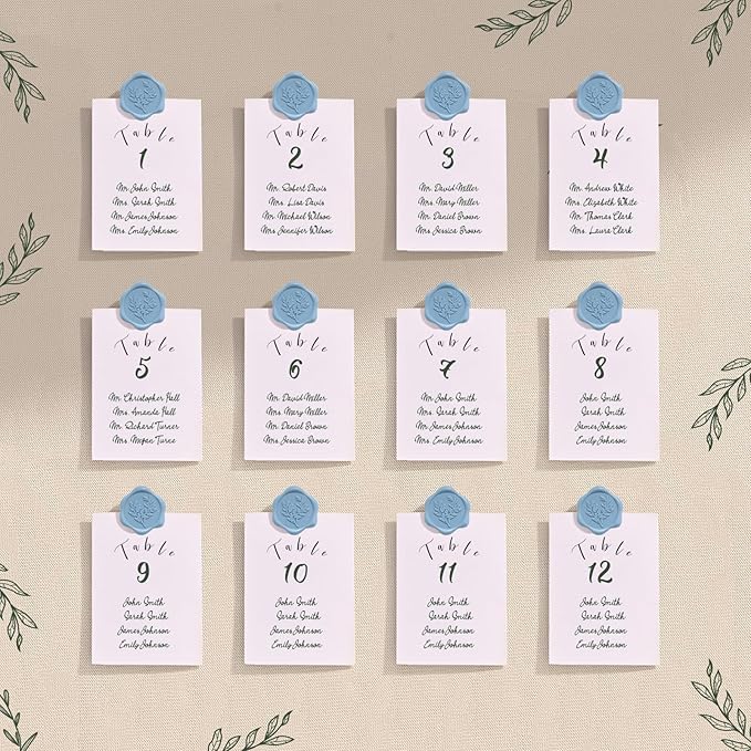 UNIQOOO Wax Seal Stickers - Eucalyptus Wedding Invitation Envelope Seal Stickers, 50 Pcs Self- Adhesive Dusty Blue Stickers, Perfect for Invitation, Christmas, Gift Wrapping