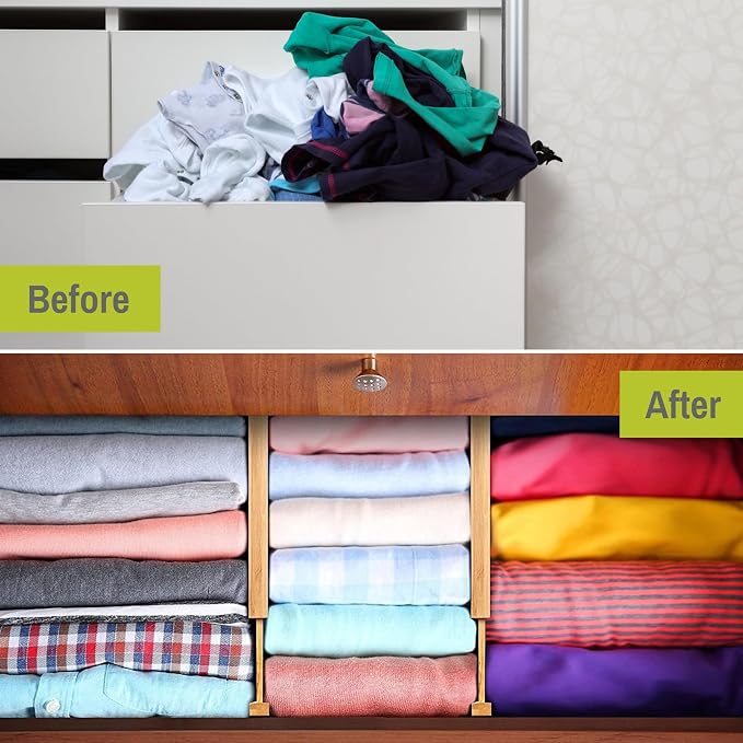 Bamboo Drawer Dividers Adjustable & Expandable, Kitchen Drawer Organizer, Ideal for Silverware, Dresser Drawers Organizer or Bedroom & Bathroom Drawers Organizers (8pk)
