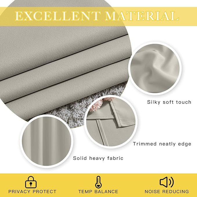 NICETOWN Room Darkening Bedroom Curtain 78 inches Long - Grommet Sound Reducing Window Treatment Privacy Thermal Curtain & Drape Light Blocking for Living Room (Natural, 1 Panel, W52 x L78)