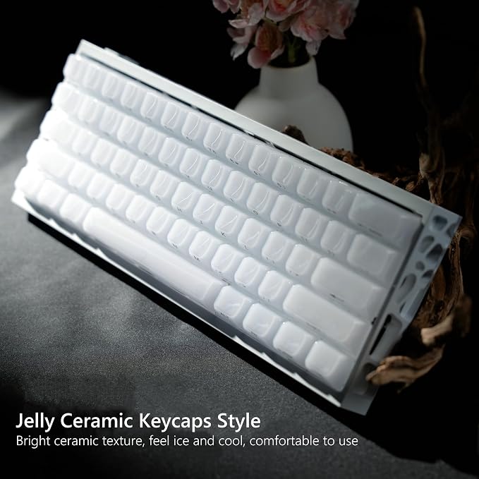 Womier Keyboard Keycaps Jelly, Ceramic Keycaps Style, Shine Through White Key Cap, Clear Side Printed Custom 60 65 75 100 Percent for Cherry MX, Outemu, Gateron Mechanical Keyboards(MDA Profile)