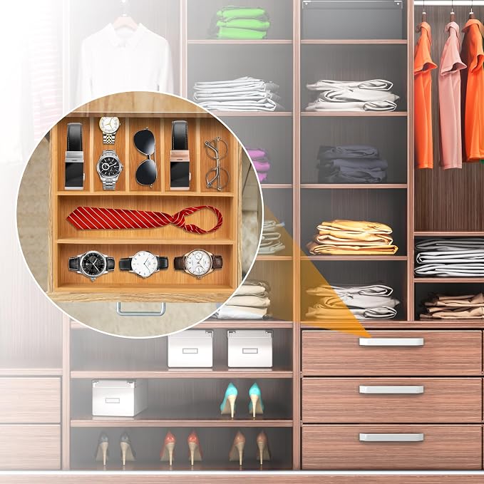 Bamboo Silverware Drawer Organizer, Kitchen Utensil Drawer Organizers, 12"x15.7" Utensils Holder Cutlery Tray with Grooved Drawer Dividers for Kitchen Flatware Bedroom Office(7 Slot, Natural)
