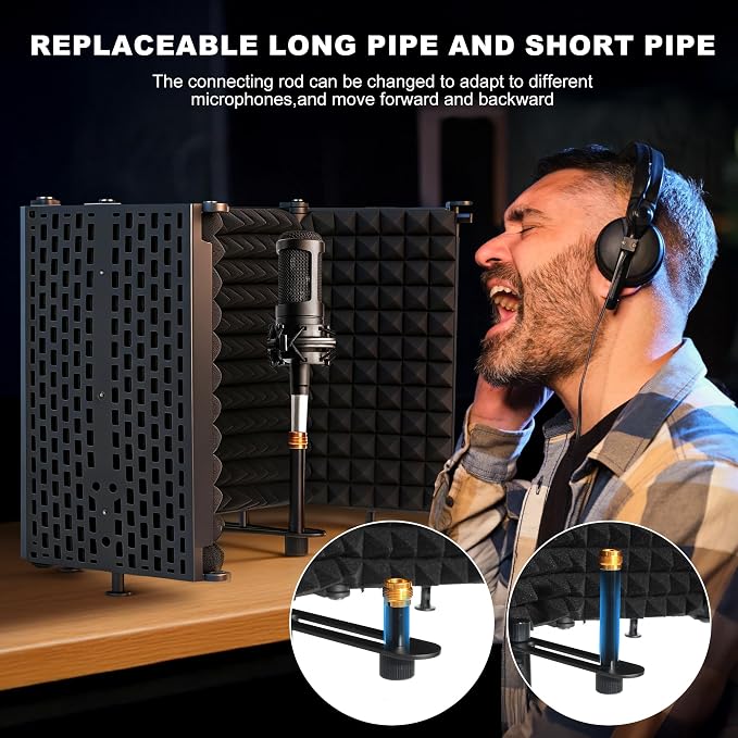 Microphone Stand With Isolation Shield,Recording Studio Equipment With Foldable Mic Shield With Sound Insulation For Recording Studio, Podcasts,Broadcasting