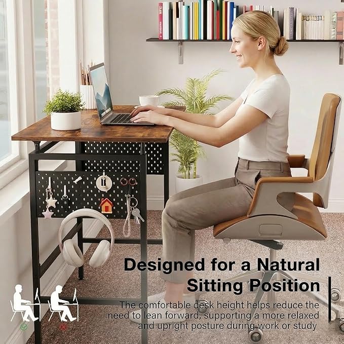 Hadulcet 31'' Foldable Computer Desk, Small Desk with Movable Pegboard Panels, Folding Desk with Storage, Portable Computer Desk for Study Room & Office & RV, for Small Spaces, Rustic Brown