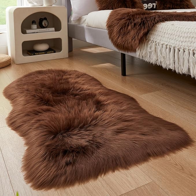 EasyJoy Ultra Soft Fluffy Shaggy Area Rug, 2 x 4 ft, Coffee | Sheepskin