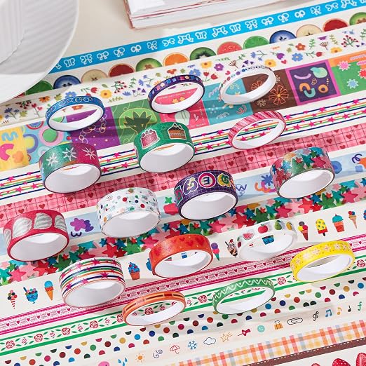 32 Rolls Washi Tape Set, Multicolored Cute Graffiti Painting Decorative Tapes, Scrapbooking and Journal Supplies, Junk Journaling Scrapbook Supplies, DIY Craft Projects Materials for Girls and Women