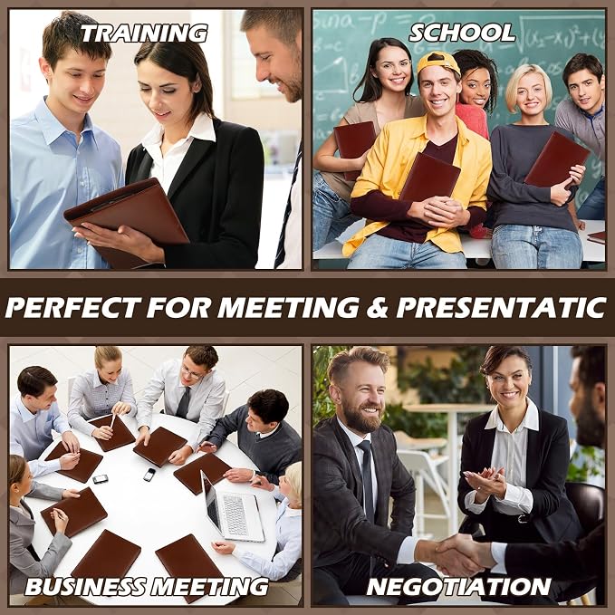 Fuyoooo 6 Pcs Bulk Professional Padfolio with Clipboard Leather Portfolio Folder Binder Legal Pad Holder for A4 Letter Size Notepad Resume Ideal Organizer for Business Office Conference (Brown)