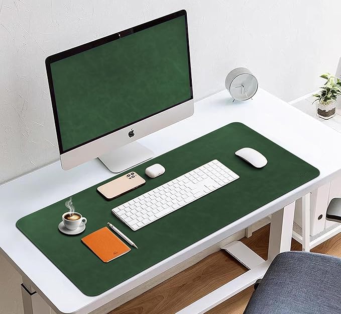 Leather Desk Mat, 31.5"x15.7" Non-Slip PU Leather Desk Pad, 2mm Thick Desk Blotter with Stiched line, Retro Large Mouse Pad, Laptop Pad for Office & Home Use (Retro Green)