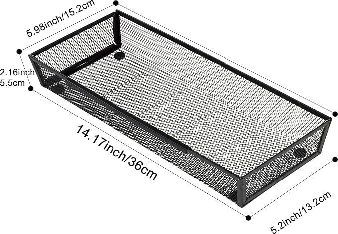 Mesh Tray Silverware Drawer Organizer Utensil Cutlery Tray Office Supplies Organizer for Flatware, Knives,Home,Office, School,Bedroom 15X6'' Black