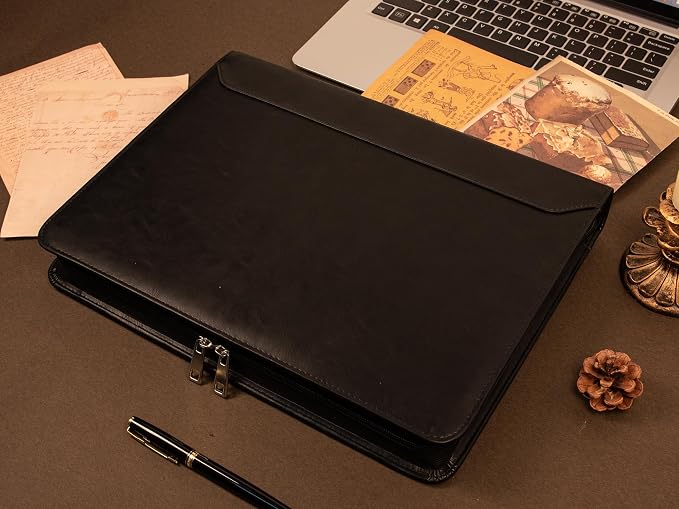 AZXCG Leather Padfolio for Men,Zippered Padfolio with 3 Ring Binder,Business Portfolio Organizer with A4 Writing Pad Holder, Portfolio Binder for Meeting,Gift for Father's Day
