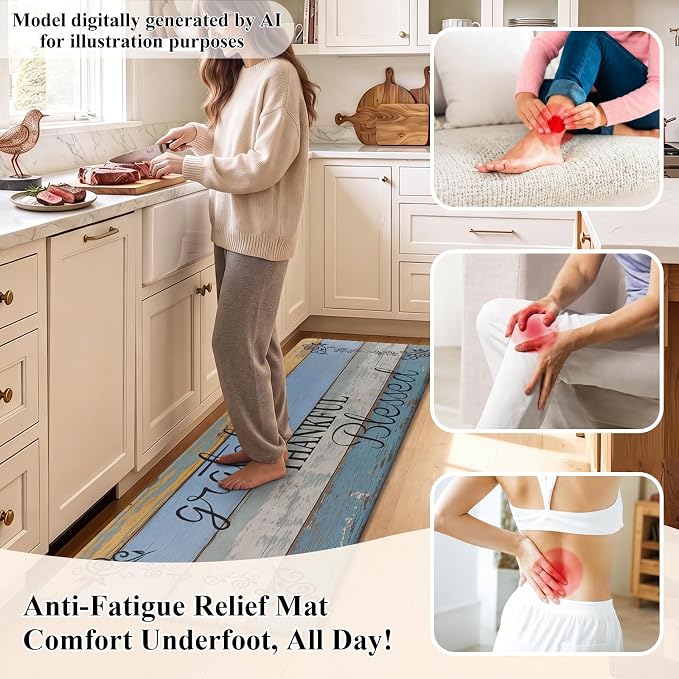 HEBE Anti Fatigue Kitchen Rugs Set of 2, Non Slip Cushioned Kitchen Mats for Floor, Waterproof Farmhouse Kitchen Carpet Set Comfort Standing Desk Mat for Sink,Office,Laundry
