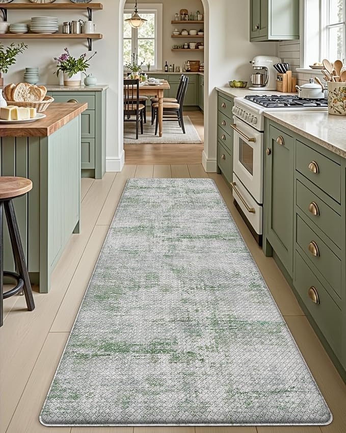 DEXI Kitchen Floor Mats Cushioned Anti Fatigue Runner, 23x107 Green | Wide Standing Comfort, Waterproof Oil-proof, Memory Foam Padded for Front Sink Laundry