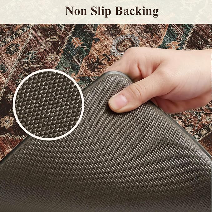 KIMODE Kitchen Mats for Floor Cushioned Anti Fatigue, Floral Kitchen Rugs Sets of 2, Brick Rugs for Kitchen Floor, Comfort Kitchen Floor Mats, Ergonomic Standing Desk Mat for Sink Laundry Room Decor