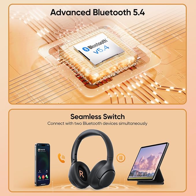 QCY H3 ANC Bluetooth Headphones Over Ear, Active Noise Cancelling Bluetooth 5.4 Headphones with Microphones, Hi-Res Audio Sound, Multipoint Connection, 60H Playback, Custom EQ via App(Black)