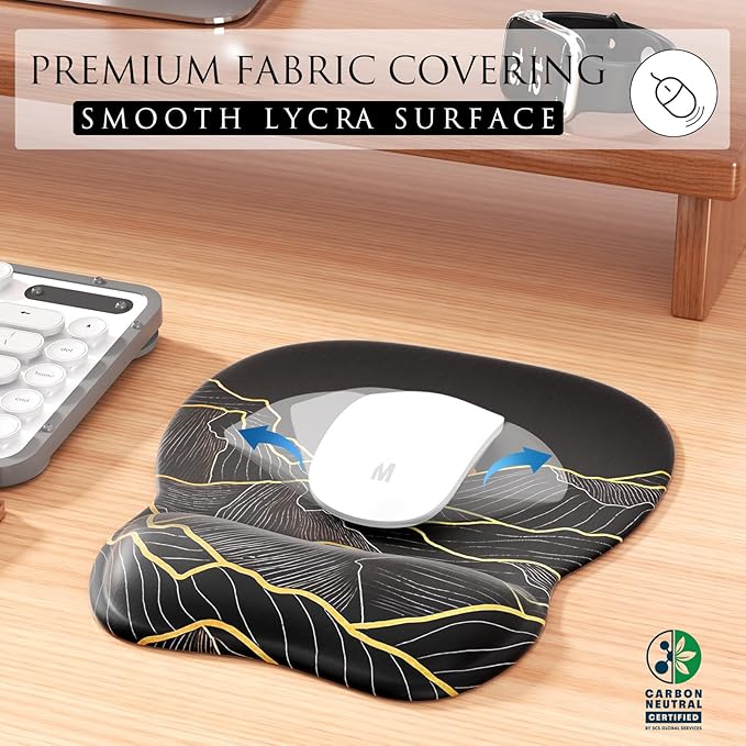 MROCO Ergonomic Mouse Pad with Gel Wrist Rest, Smooth Wrist Support Surface, Non-Slip PU Base for Pain Relief, Comfortable Mousepad for Computer, Laptop, Office & Home, 9.4 x 8.1 in, Golden Rise
