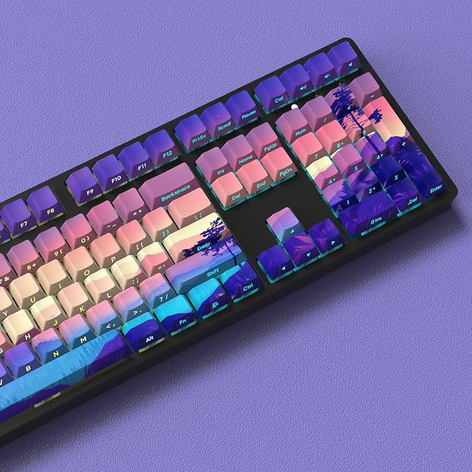JSJT PBT Keycaps Side-Printed Translucent Keycap,Multi-Coloured Style Shine Through Custom Key Caps,124 Keys Cherry Profile Keycap Set for Cherry MX Switches Mechanical Keyboards