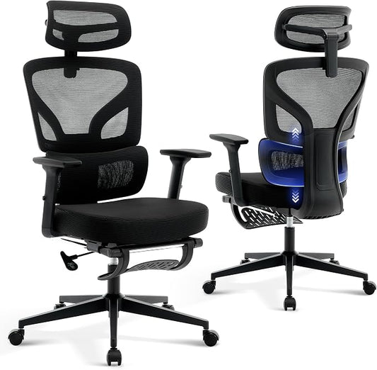 Office Chair Ergonomic Desk Chair - Home Mesh Chair with Adjustable Footrest Lumbar Support, High-Back Computer Gaming Chair with Headrest 3D Armrests, Rolling Swivel Task Chairs for Home, Office
