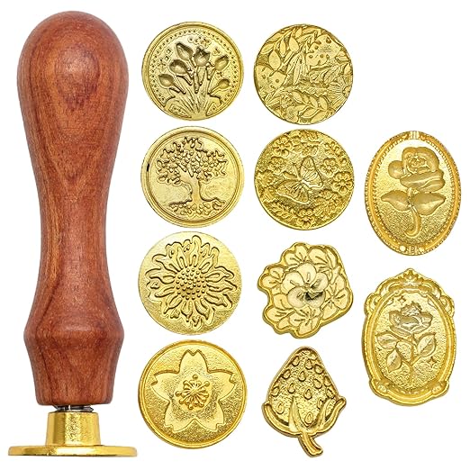 Wax Seal Stamp Set, 10 Pcs Wax Envelope Seal Stamp Kit with a Wooden Handle for Wedding Invitations, DIY Crafts, Envelopes, Greeting Cards and Gift Decoration