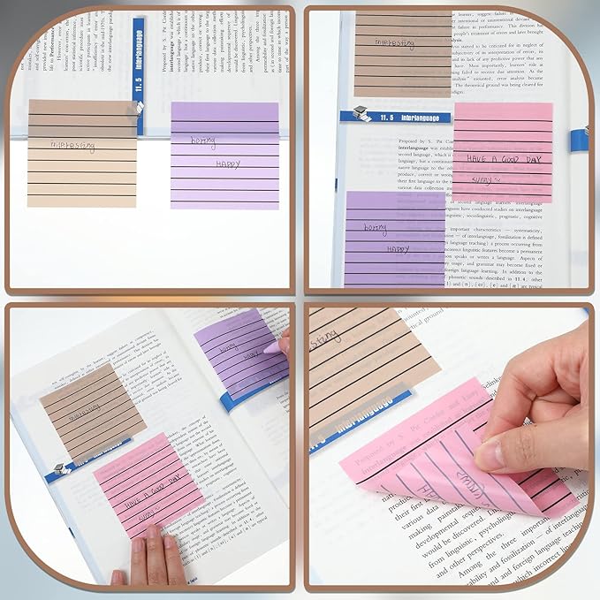 Yinder 24 Pack 720 Sheets Transparent Sticky Notes Translucent Clear Lined Self Sticky Notes for Bible Tabs, Book Tabs, Office School Supplies(3 x 3 Inch,Purple Colors)